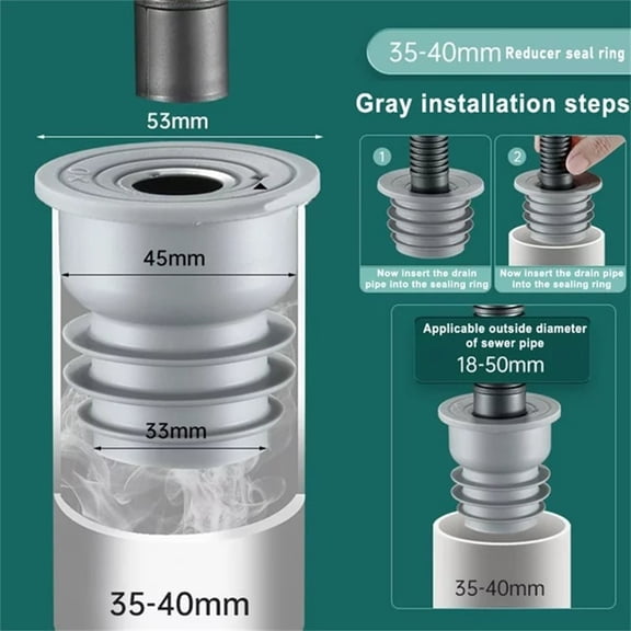 Guczhu Sewer Pipe Deodorizing Seal Ring Plug Gy1 Plastic-Pipe Seals Washing Machine Drain Seals Seals Pipe Seals Gray