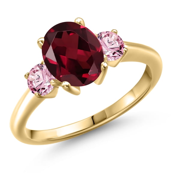 Gem Stone King 10K Yellow Gold Red Rhodolite Garnet and Pink Lab Grown Diamond Engagement Ring for Women | 2.50 Cttw | Oval 9X7MM | Gemstone January Birthstone | Size 9