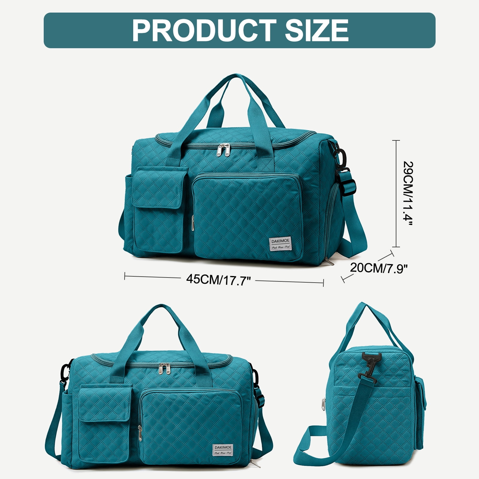 DAKIMOE Travel Duffle Bag for Women Men, Weekender Overnight Bags Carry on Gym Bag with Wet Pocket/Adjustable Strap/Shoe Compartment, Foldable Waterproof Duffel Tote for Plane Sports Dance, Blue