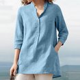 thumbnail image 2 of Camisas Para Mujer Botón de Moda Cuello en V Manga 3/4 Pulóver Sólido Camiseta Informal Blusa Odeerbi ODB128819, 2 of 8