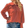 thumbnail image 5 of cfhntfmh Fall Shirts for Women Elegant Collared Buttons Long Sleeve Work Blouses Loose Solid Color Business Casual Tops, 5 of 6