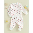 thumbnail image 3 of Suealasg Toddler Girls Spring Clothes 6M 1T 2T 3T Kids Girls Heart Print Long Sleeve Crew Neck Sweatshirt with Elastic Waist Sweatpants 2-piece Valentine's Day Outfits for Baby Girls, 3 of 9
