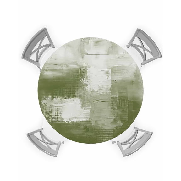 nqOlkjepod Abstract Sage Green Round Tablecloth, Fitted Table Cover with Elastic for 36"-44" Round Tables, Modern Street Art Retro White Painting Table Cloth Dinning Party Waterproof Tablecloths