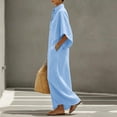 thumbnail image 5 of Guieoi Womens Dresses Fall Plus Size Loose Casual Cotton-Linen 3/4-Sleeve V-Neck Dress Flowy Maxi Dresseses Blue S, 5 of 8