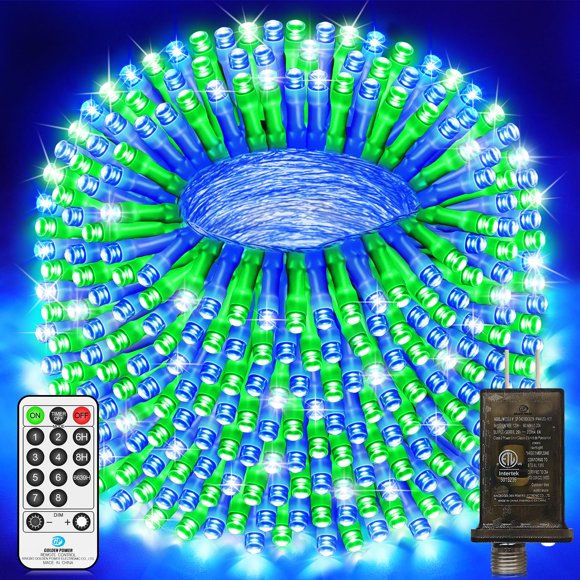 Luces LED navideñas JXLEDAYY 1000 de 403 pies, resistentes al agua, azul y verde