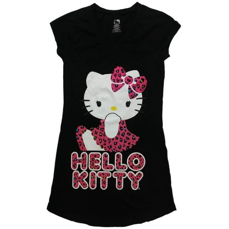 Hello Kitty Nightgown - Womens Hello Kitty Cat Cheetah Leopard Print Nightgown Knit Kitten Sleep Shirt