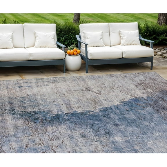 HomeRoots 579862 8 x 10 ft. Abstract Washable Indoor & Outdoor Rectangle Area Rug, Navy Blue & Gray