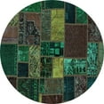 thumbnail image 1 of Ahgly Company Machine Washable Indoor Round Oriental Turquoise Blue Modern Area Rugs, 5' Round, 1 of 4