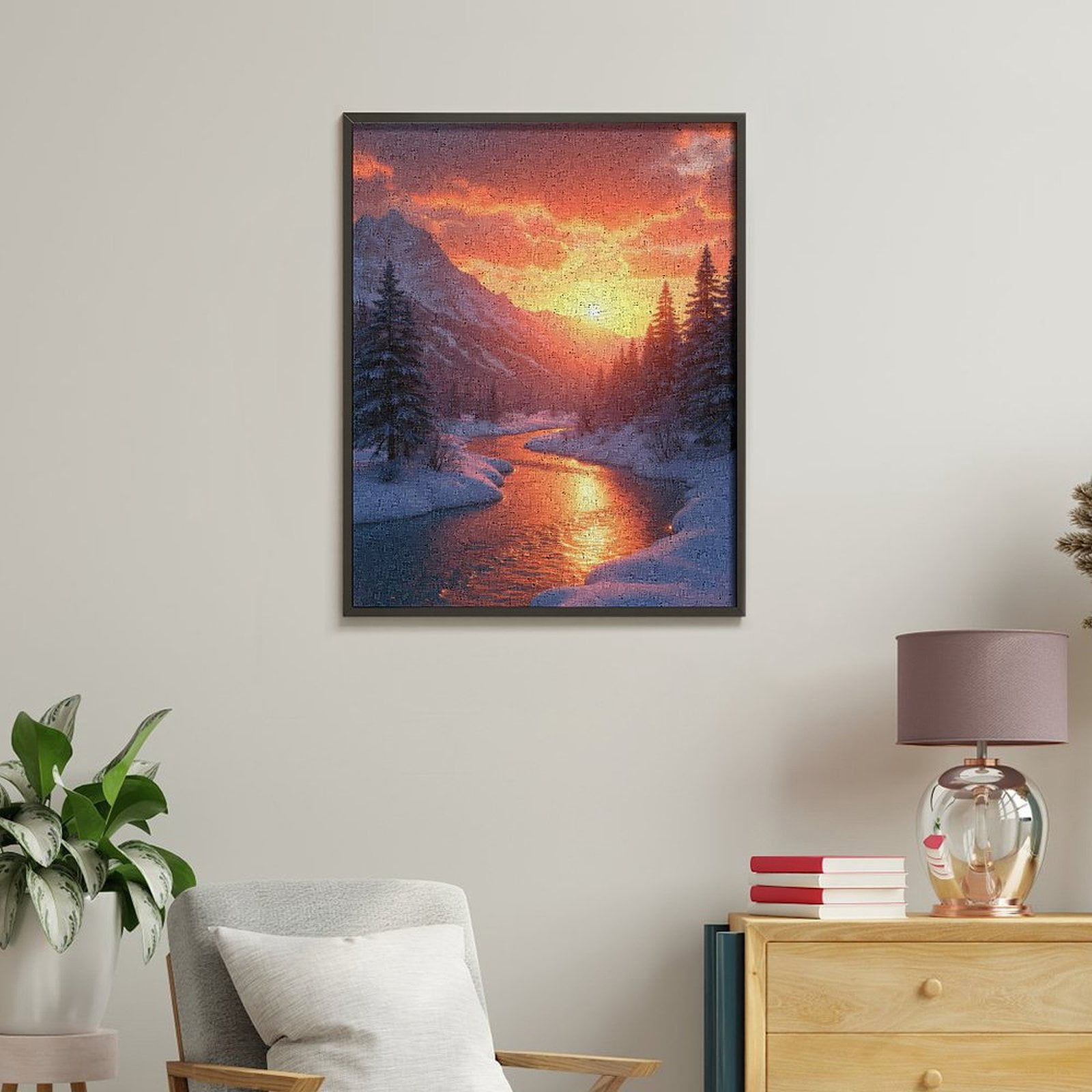 Paint By Numbers Kit for Adults Beginner - Mountain Sunset Winter River Scene DIY Canvas Painting Kits for Adults, Frameless Paint By Number for Adults for Home Wall Decor 16x20 Inch
