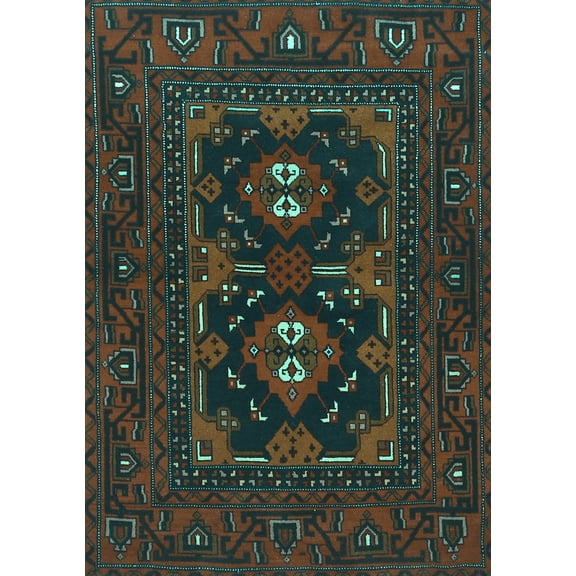 Ahgly Company Indoor Rectangle Persian Turquoise Blue Traditional Area Rugs, 5' x 7'