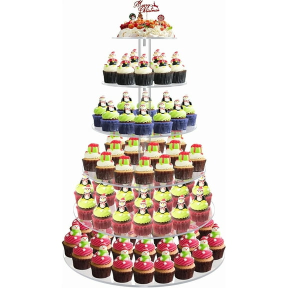 Cupcake Stand, 6 Tier Large Cupcake Stand for 50 Cupcakes, Round Tiered Cupcake Holder, Clear Acrylic Cup Cake Tower Stand, Dessert Table Display Set for Party, Wedding, Birthday, Party, Halloween