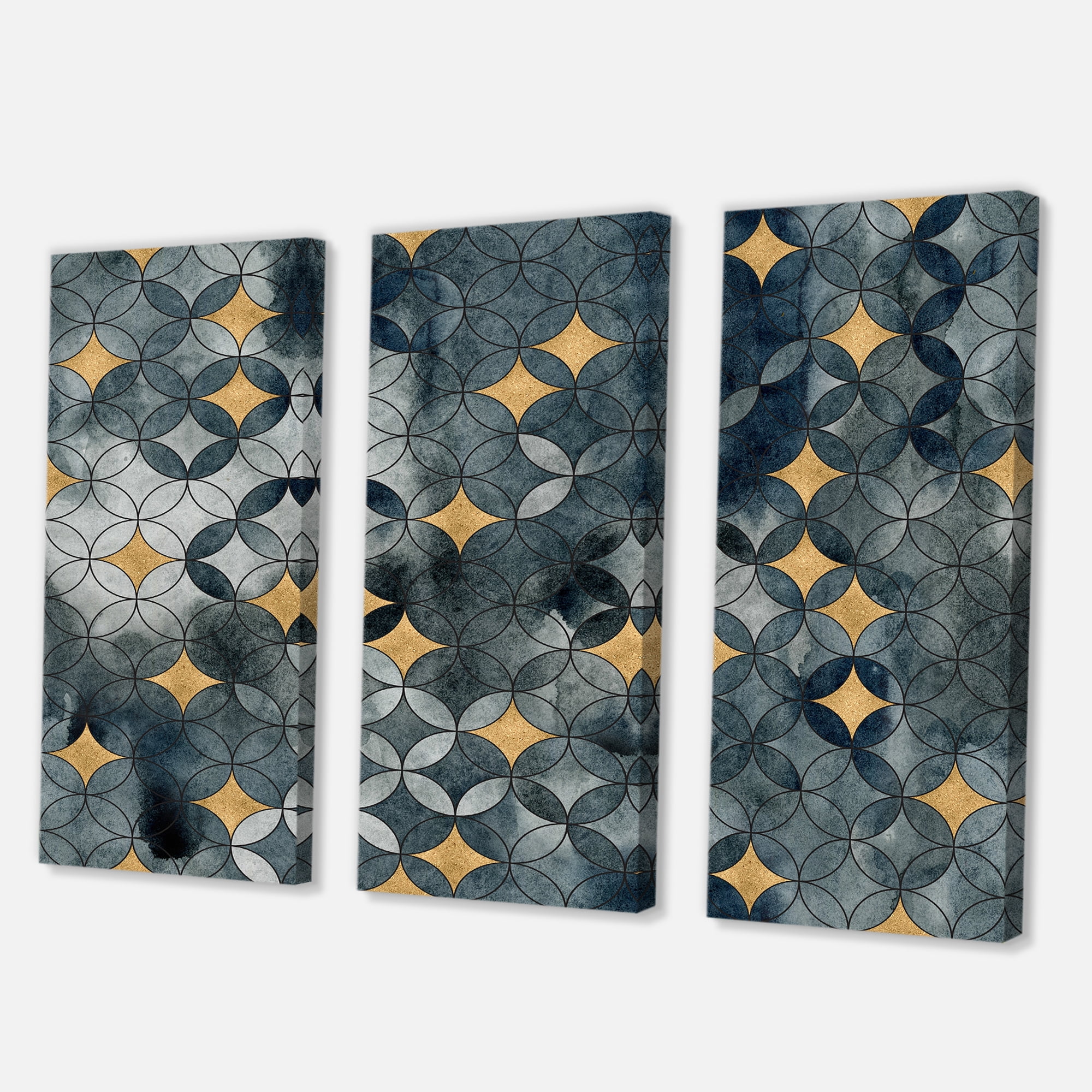 Designart ' Geometry Golden Stars With Intersecting Circles ' Modern Canvas Wall Art Print