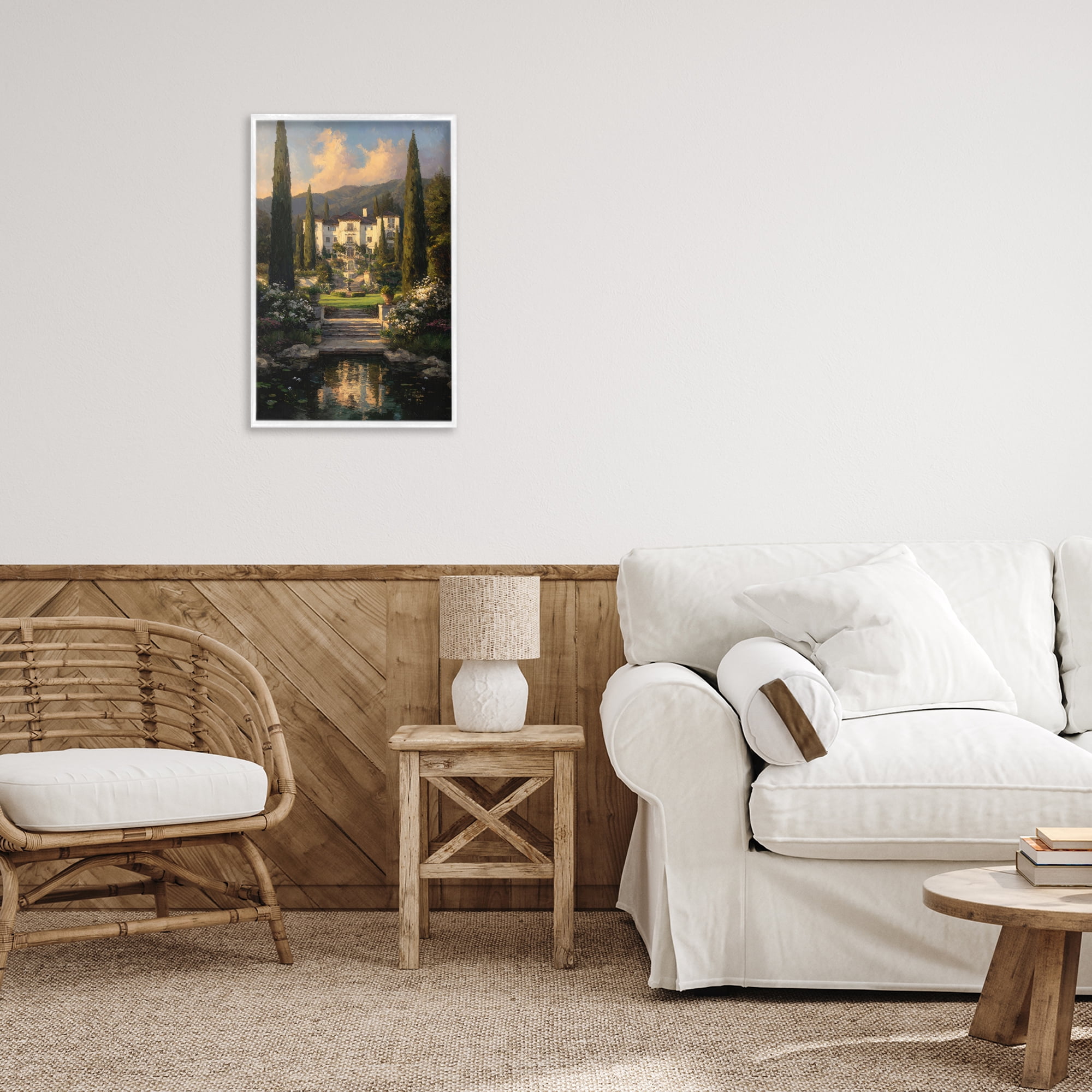 Stupell Industries Victorian Mansion at Sunset White Framed Giclee Art, design by Petal Prints Design