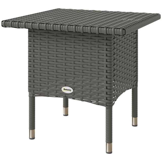 Grey Wicker Outdoor Side Table - 20" Square Patio End Table w/ PE Rattan Top for Garden, Balcony & Pool Areas - Durable Metal Frame
