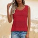 thumbnail image 4 of Camisola Beige Tops para las Mujeres Encaje Punto sin Mangas con Nervaduras Relajado Ajuste, Tela Abierta Sólida, Escote Escarpado / Doblado, 4 of 9