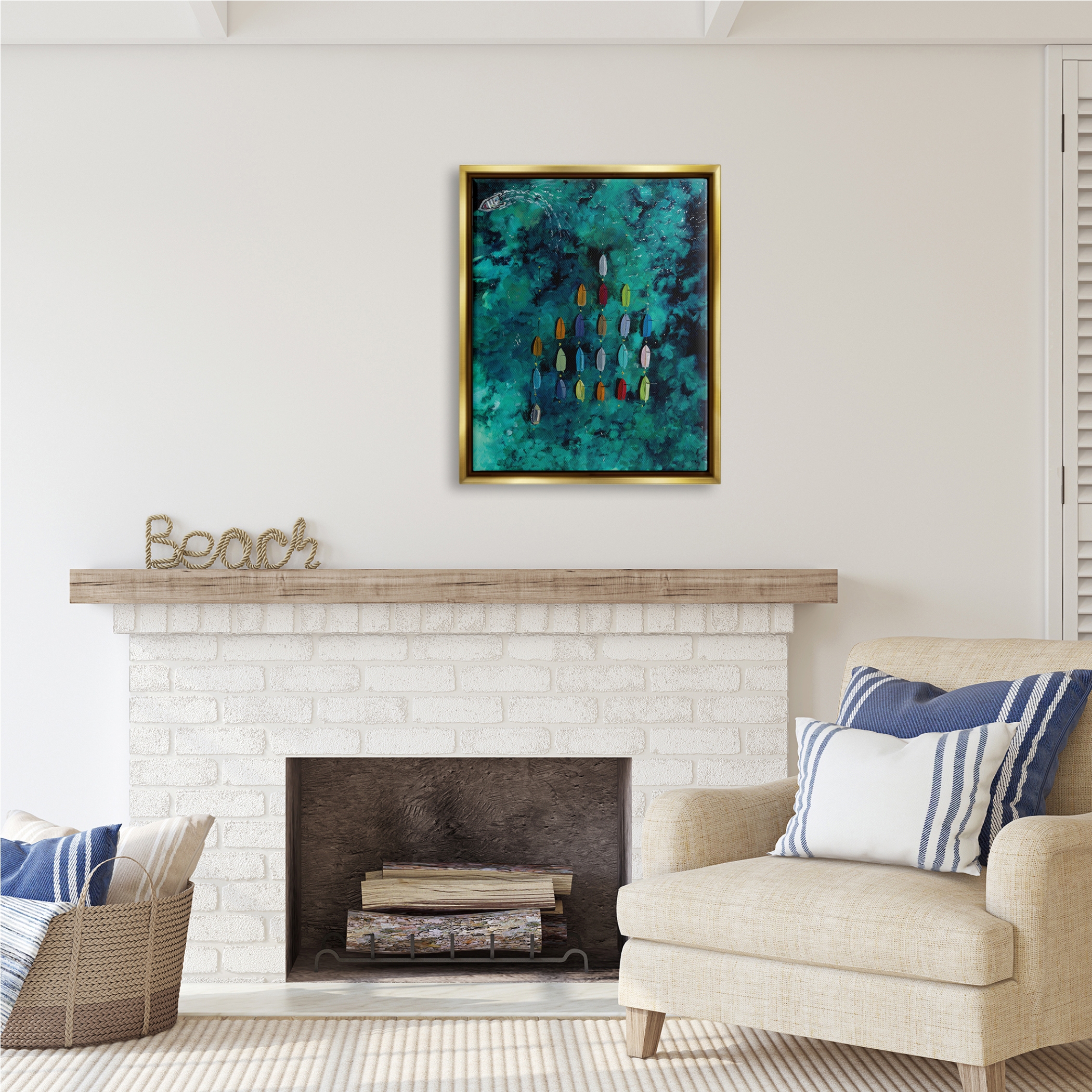 Stupell Industries Harbor From Above Painting Nature Painting Gold Floater Framed Art Print Wall Art, 25 x 31