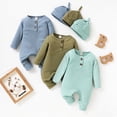 thumbnail image 2 of Licupiee Newborn Baby Boys Girls Waffle Rompers Infant Long Sleeve Buttons Jumpsuits Fall Bodysuits with Hat, 2 of 7