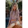 thumbnail image 2 of Women's Striped Rash Guard Two Piece Swimsuit Set Long Sleeve Swimwear, 2 of 7
