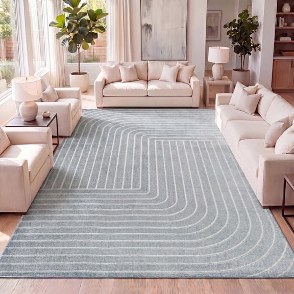 JONATHAN Y SCANDINAVIAN 8 x 10 Area Rug, Odense Minimalist Angle Geometric - Light Blue/Cream, SCN101F-8