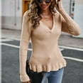 thumbnail image 6 of JINMGG V Neck Sweaters for Women Fall Winter Clearance,Ladies and Winter V-Neck Solid Color Top Sweater Long Sleeve Knit Sweater V-Neck Sweater, 6 of 8
