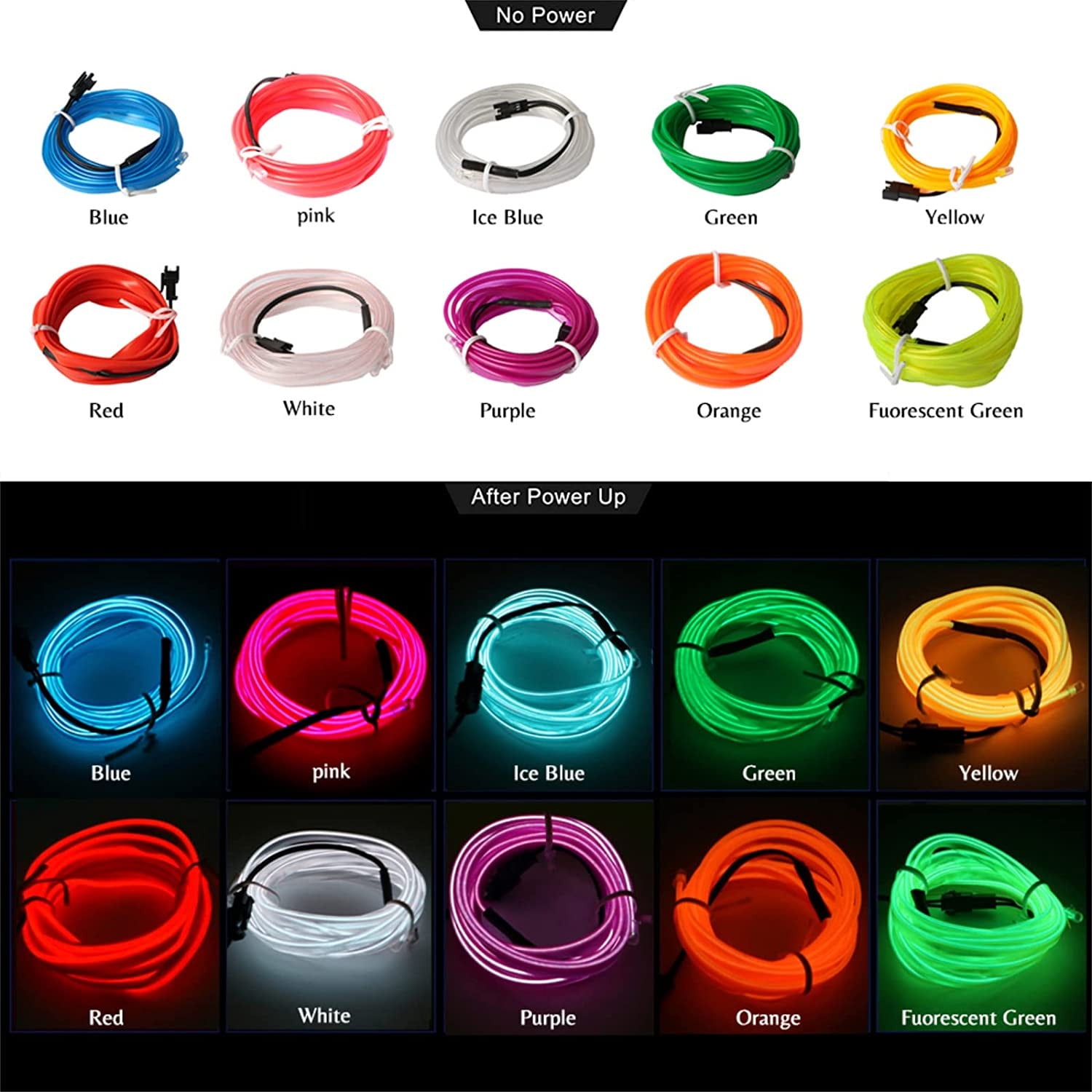 JilgTeok 5 Packs 3M EL Car Interior LED Strip Lights with Lighter Adapter, 12V/5V Flexible Multi-Color Accent Lighting for GM Vehicles, Home & Outdoor Decoration