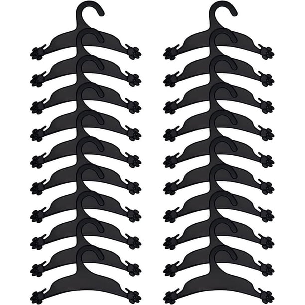 20 perchas negras para ropa de mascotas, de plástico, flexibles y resistentes, con diseño de huella de pata para perros y gatos, de 5 x 8,86 pulgadas.