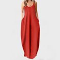 thumbnail image 1 of Lenago Hauts pour Femmes Grande Taille Chic Décontracté Mode Femme Bretelles Taille Mi-Haute Col en V Sans Manches Couleur Unie Ajusté Fête Plage Longue Robe Été Robes de Plage en Liquidation, 1 of 5
