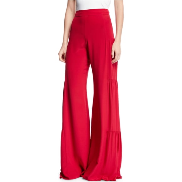 Pantalones de vestir de pierna ancha de seda roja Shir para mujer de Alexis, rojo, XS