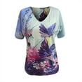thumbnail image 4 of Birdeem T-Shirt à Col en V pour Femmes, Mode Décontractée, Grande Taille, Imprimé de Fleurs Pittoresques, 4 of 5