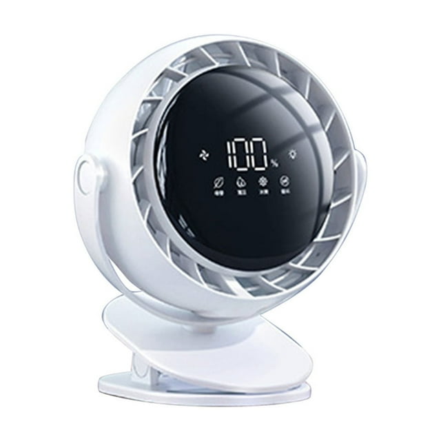 Portable Clip-On Fan, USB Rechargeable Desk Personal Air Cooler with Digital Display, 4-Speed, LED Night Light and Intelligent Timer for Home Office, Bedroom, Desktop
