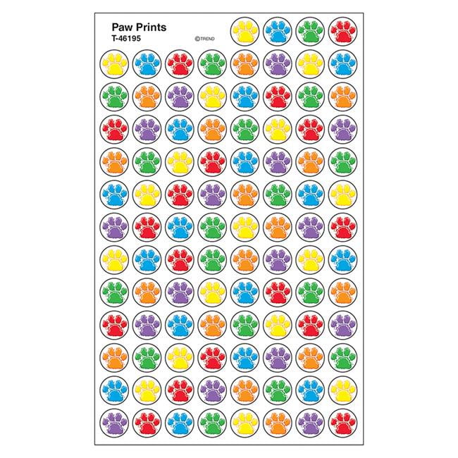 Trend T-46195~Small Paw Print Stickers~6 Colors~10 Sheets~1000 Stickers Total 