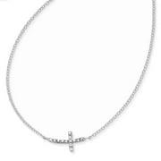 JEWELRY STORES NETWORK Sterling Silver CZ Offset Sideways Cross 2 IN EXT Necklace