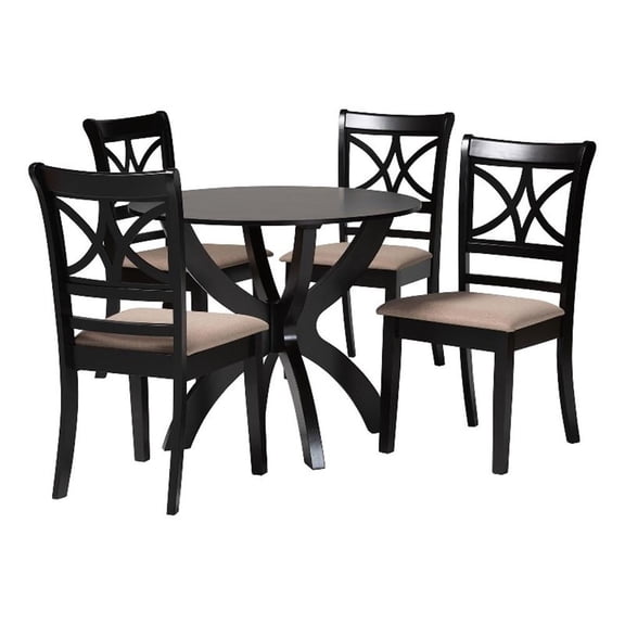 Baxton Studio Noemi 5-Piece Fabric/Wood Dining Set in Beige/Dark Brown