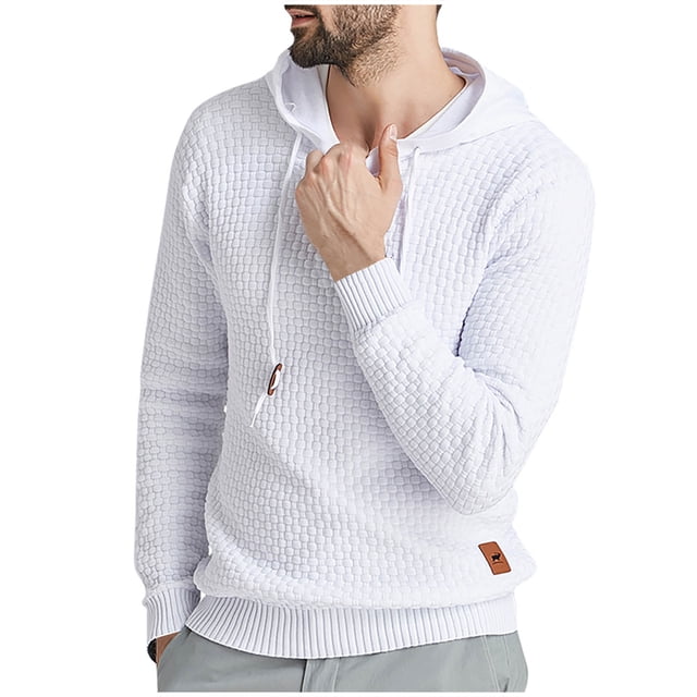 CEHVOM Chandail à Capuchon pour Hommes à Manches Longues, Uni, Tricoté, Chandail à Capuchon, Chandail, Soldes