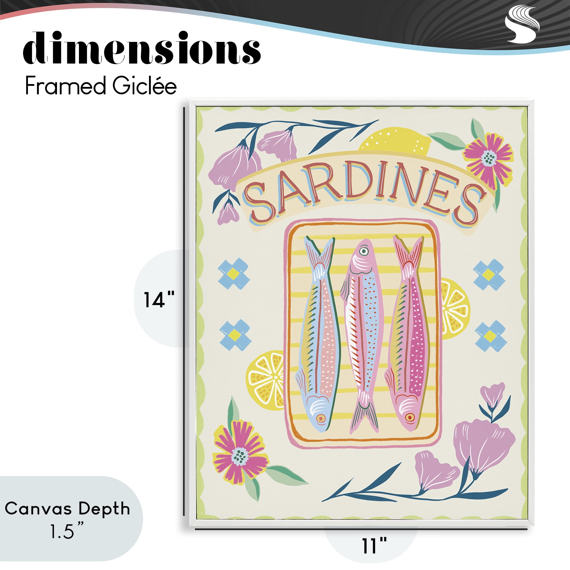 Stupell Industries Pastel Sardines & Flowers White Framed Giclee Art, design by Jo Reid