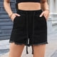 thumbnail image 4 of Shorts Vaqueros de Mezclilla con Cintura Elástica y Cordón Ajustable para Mujer Negro XXL, 4 of 8