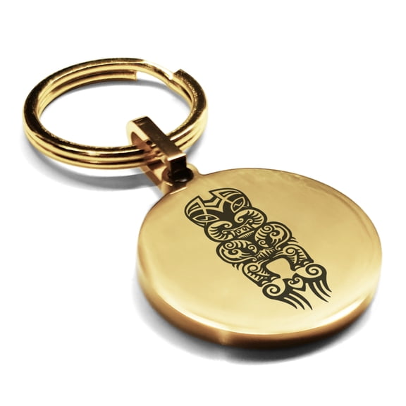 Stainless Steel Taniwha Maori Symbol Round Medallion Keychain Circle Ring