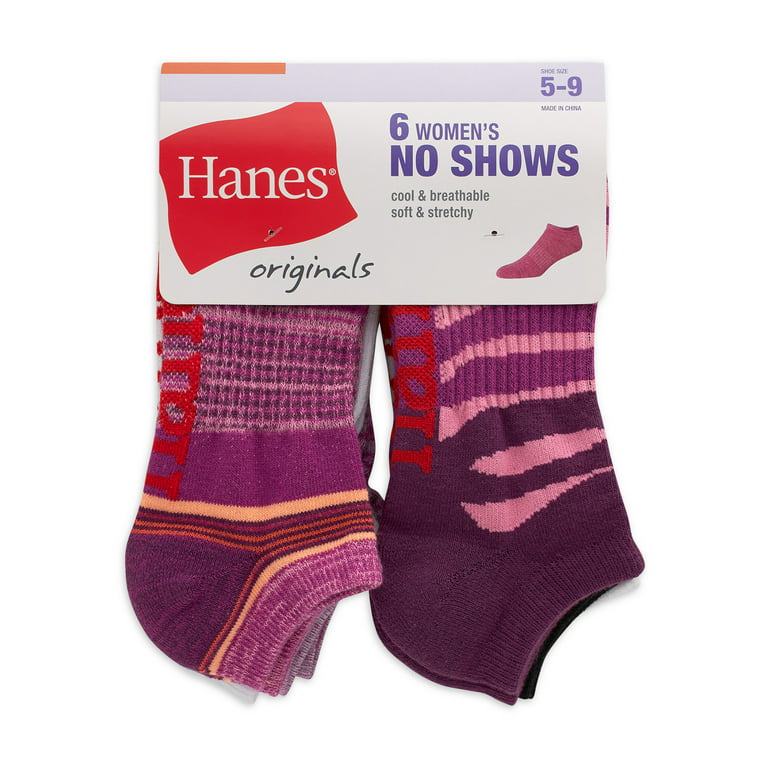 Hanes Originals Women's No Show Socks, Moisture Wicking, 6-Pair
