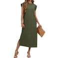 thumbnail image 4 of Smocked Dress Women's Casual Tank Dress Solid Color Long Maxi Sleeveless Dress for Summer Beach Travel with Pockets Green L, 4 of 7
