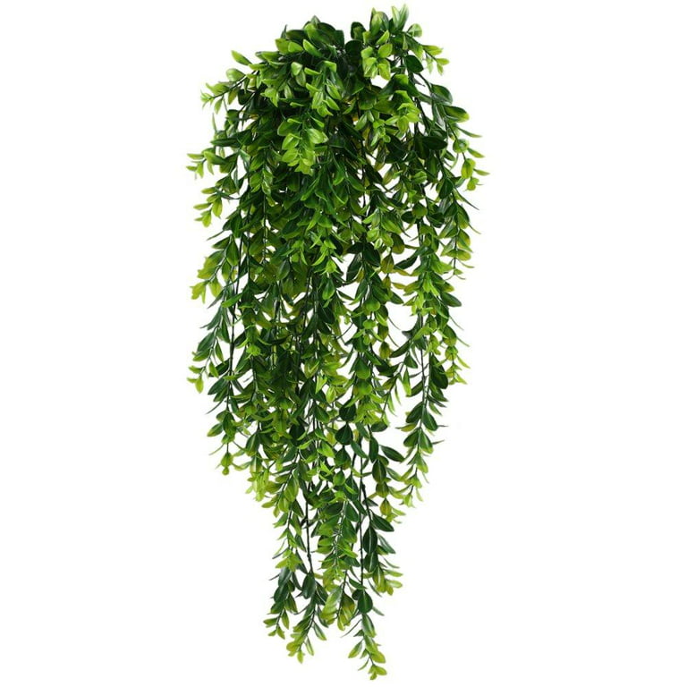 HUAESIN Fake Hanging Plants 2pcs Fake Plastic Hanging Greenery Leaf Plant  UV Artificial Farmhouse Greenery Plants Cover for Home Shelve Wall Indoor