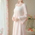 thumbnail image 3 of Previn Women's Cotton Victorian Nightgown Lace Sleep Shirt Soft Bell Sleeve Long Pajama Dress Billowy Sleepwear Long Sleeve Pj Dress Ladies Vintage Princess Fancy Lounge Nighty Pink Small, 3 of 4
