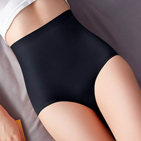 Women S Panties Womens Underpants Sexy Solid Color Breathable Microfiber Briefs High Waist Ice Silk Seamless Panties For Women Black Women S Polyester Shorts 2XL