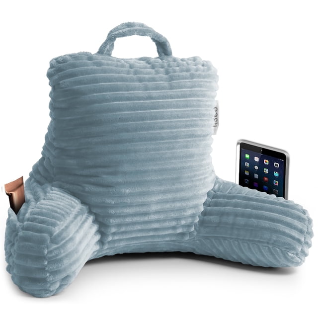 Nestl Almohada de Lectura para Niños y Adolescentes, Pequeña con Respaldo Brazos, Descanso Cama Memory Foam Triturada, Color Azul Piedra.
