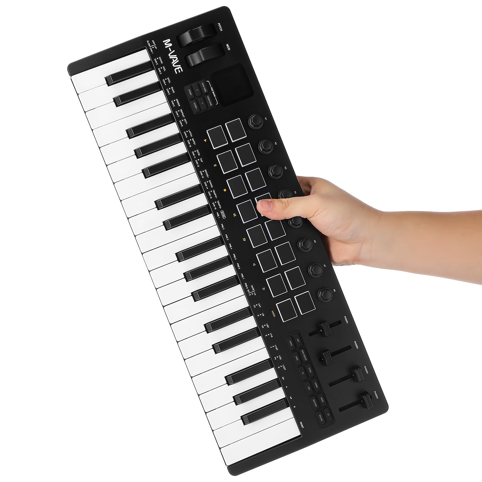 OFFIGAM 1Set MIDI Keyboard 37 Key Portable USB Controller with Backlit Pads Knobs Faders 18.00X7.11X1.97in