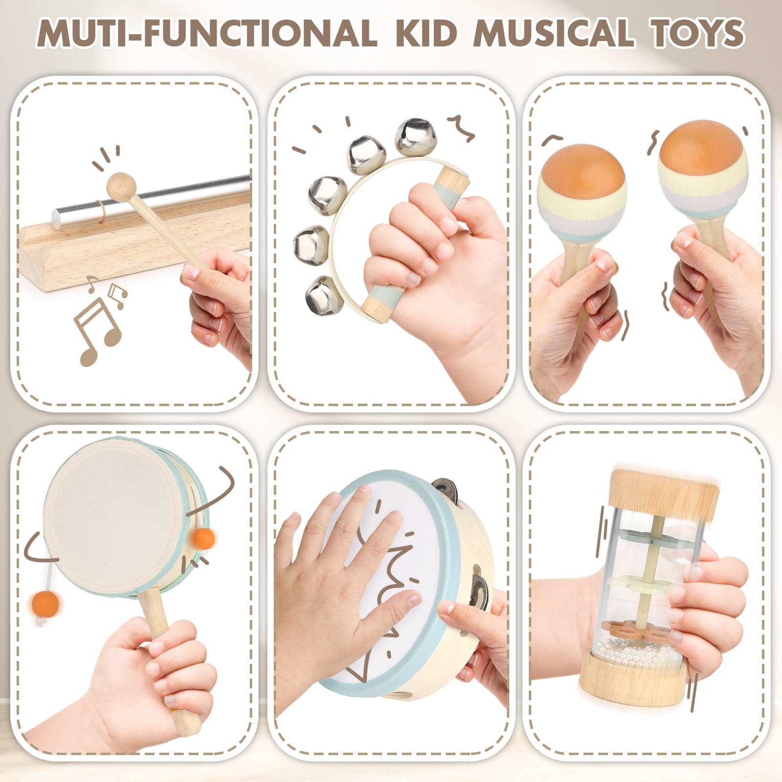 Vanplay 8-Piece Wooden Musical Toys for Toddlers 18+ Months – Birthday Easter Gift for Boys and Girls with Drum, Preschool Educational Instrument