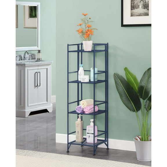 Convenience Concepts Xtra Storage 4 Tier Folding Metal Shelf, Cobalt Blue