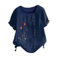 thumbnail image 4 of Awdenio New Summer Fashion Tops for Women 2024, Ladies Summer Casual Short Sleeve Flower Printing Loose Shirt Tops Dark Blue L, 4 of 5