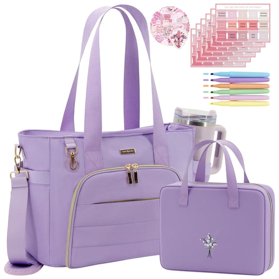 Large Bible Bag with Bible Cover Case for Women, Bible Carrying Bag with Study Supplies Organizer, 2-Piece Set, Violet