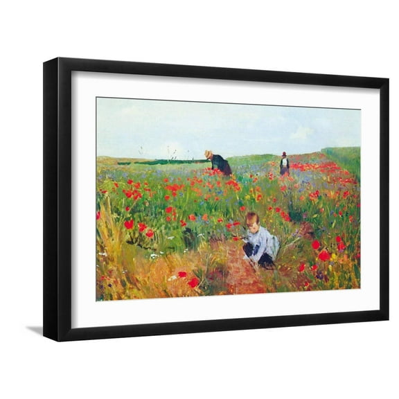 Art.com Poppies Art Print by Mary Cassatt, Black Frame Wall Art, 23" x 17"