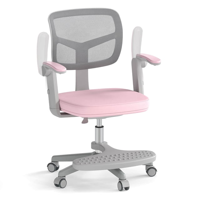 Costway Kids Desk Chair Children Study Chair with Adjustable Height, Armrest & Footrest Pink